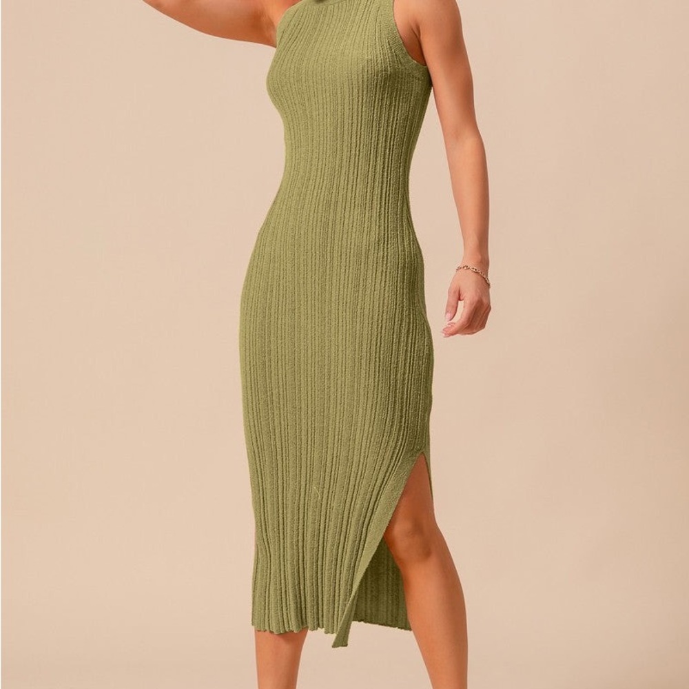 Olive Grove Ribbed Midi Dress